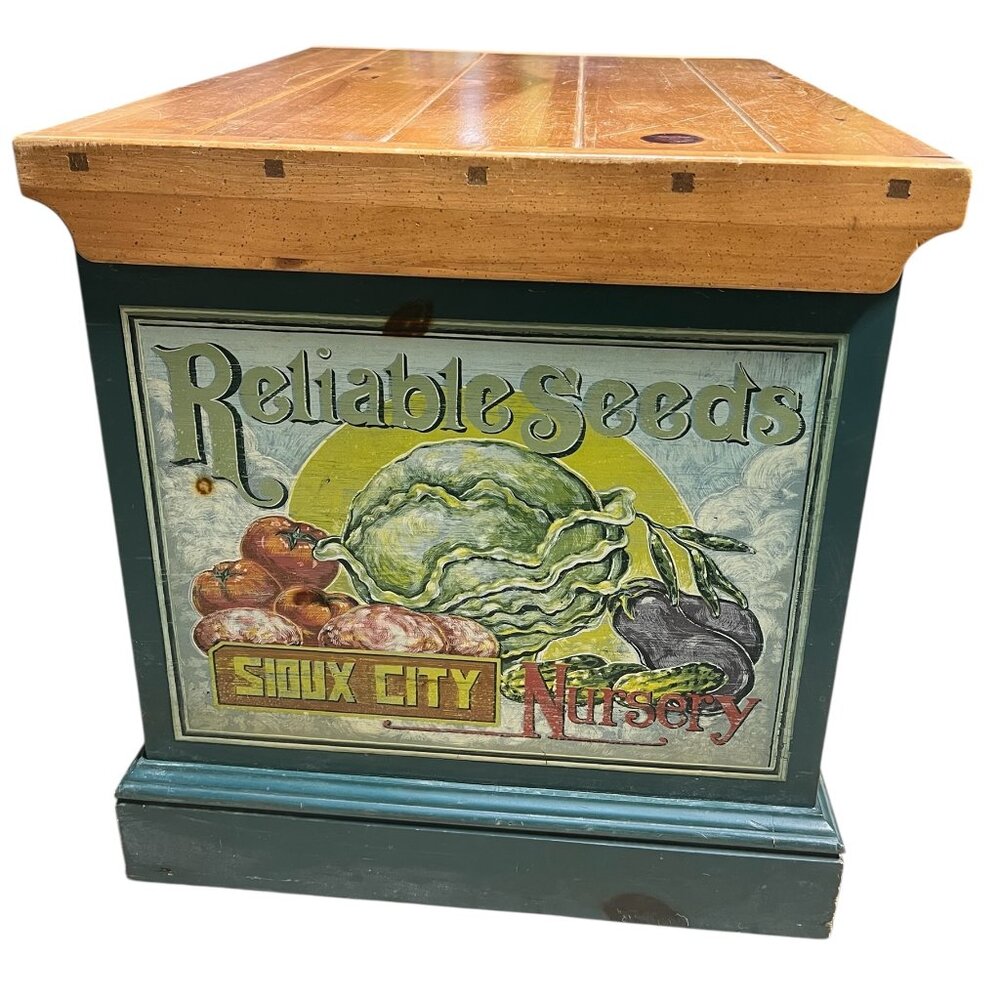 Vintage Reliable Seeds Sioux City Nursery Wooden Box Fruits Vegetables Drop Lid